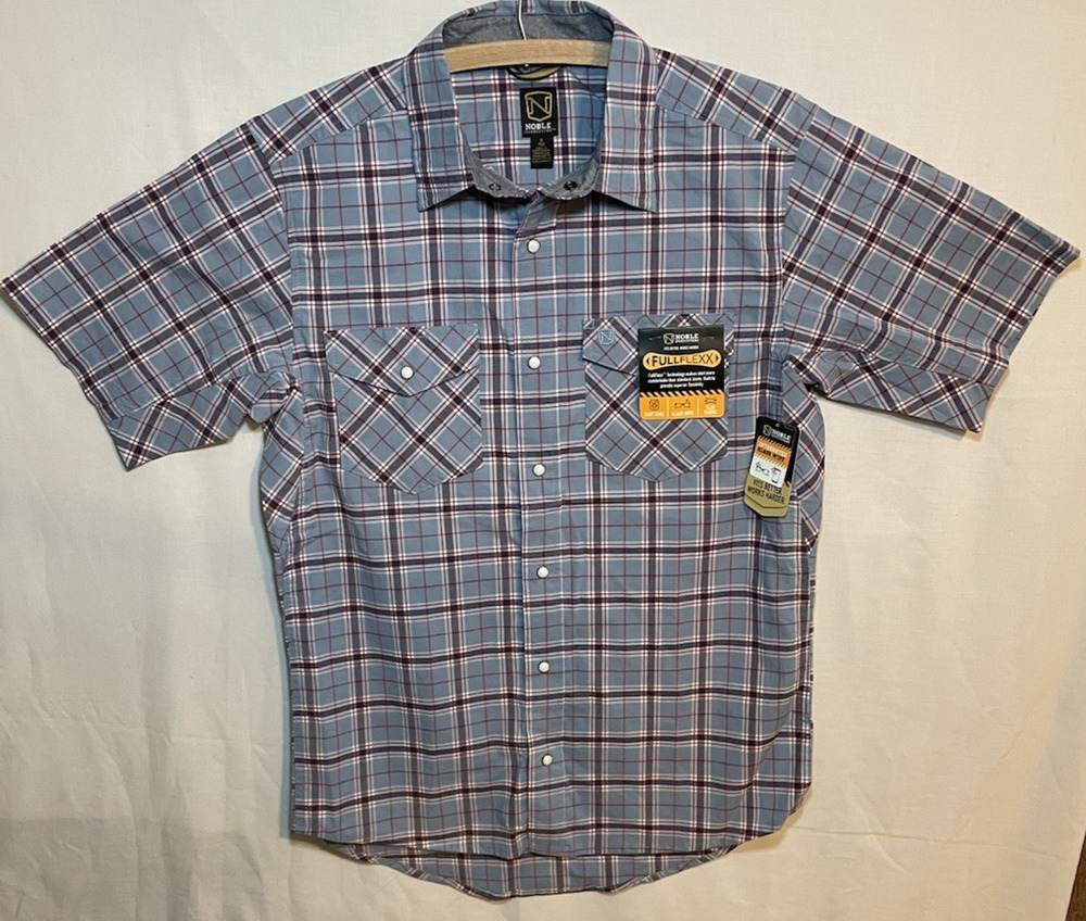 Men's Noble Outfitters Snap Front Shirt Short Sleeve Blue Medium Regular New